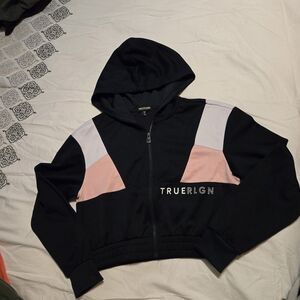 True Religion Navy Zip-Up Hooded Sweatshirt with Signature Hardware